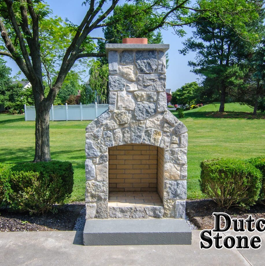 stone patio and fireplace