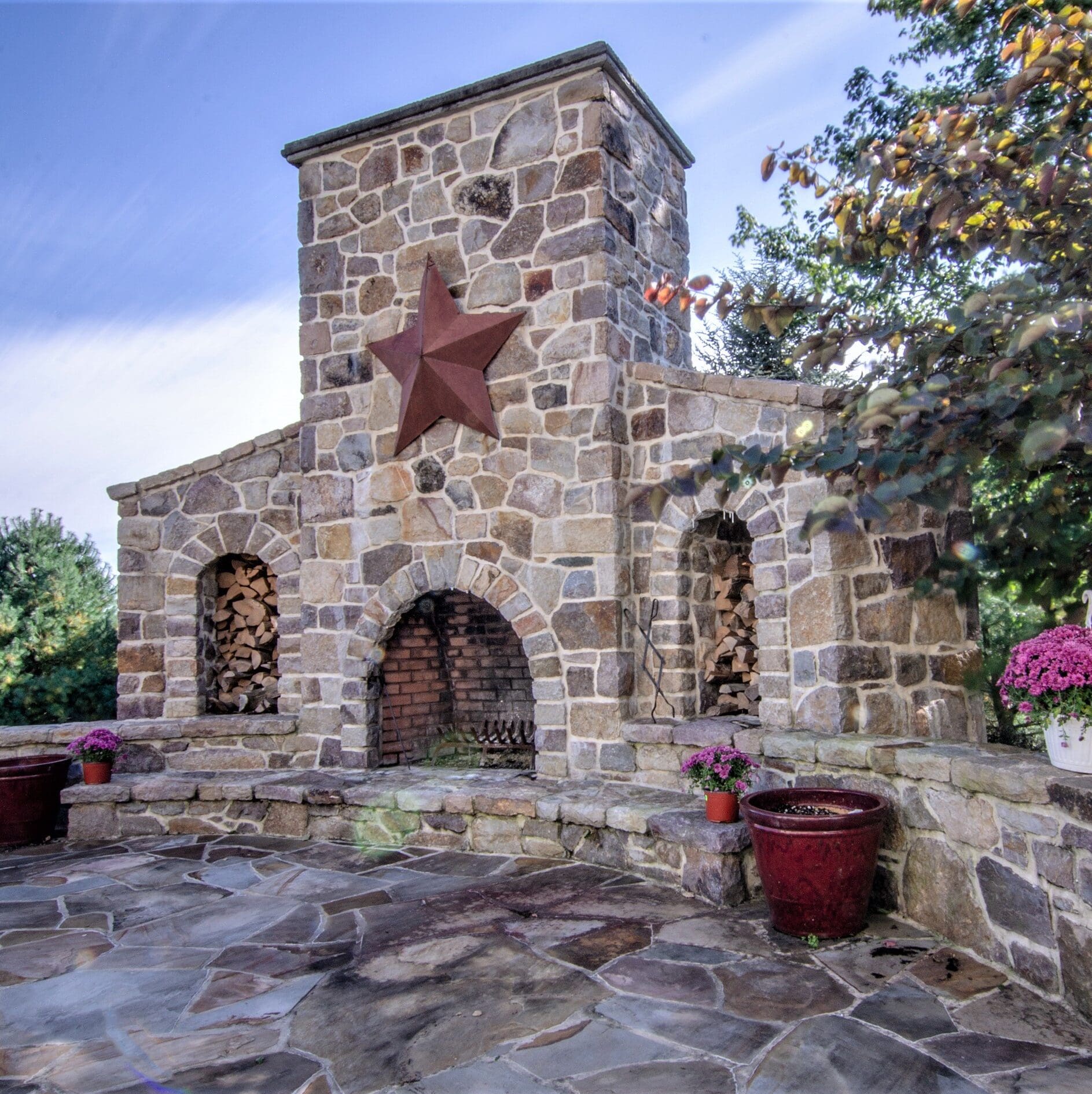 stone outdoor fireplace