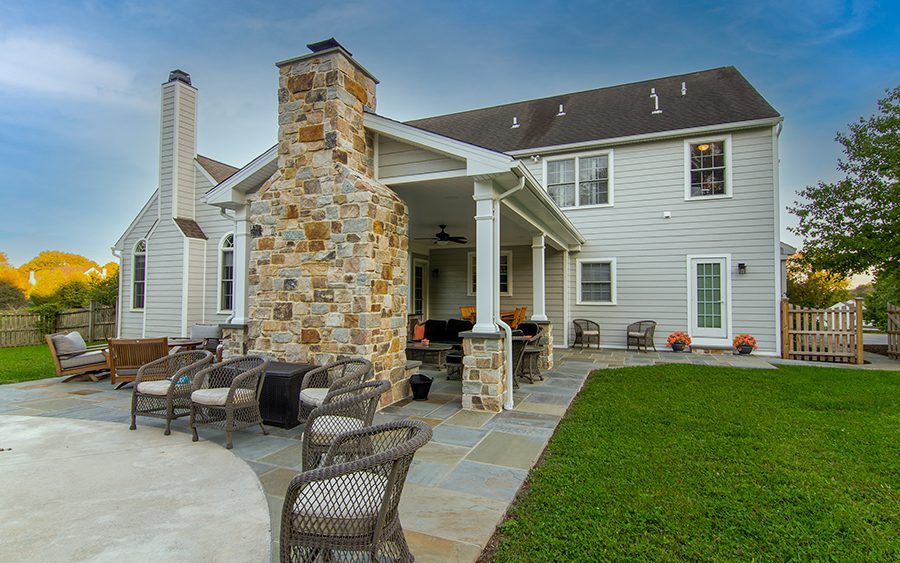 a home with a custom stone chimney